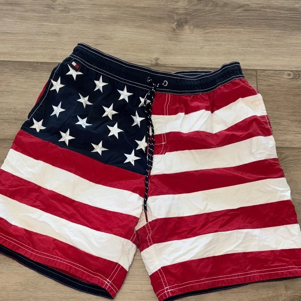 Vtg 90s Tommy Hilfiger  Intl Games Swim Shorts Trunks USA Flag Hip Hop size med